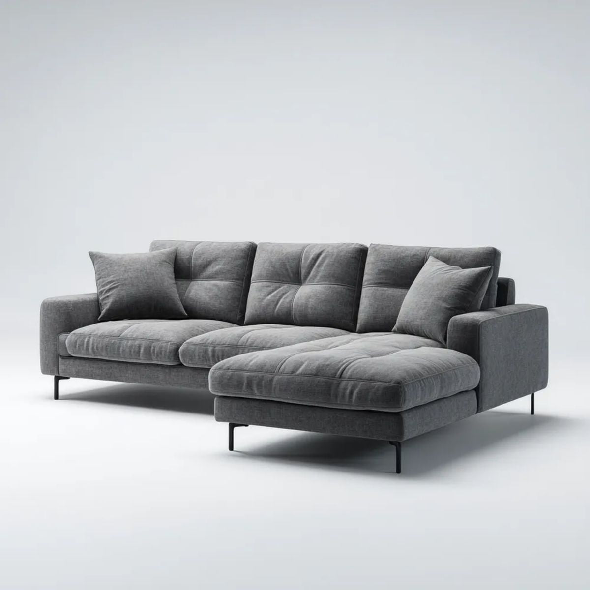 Prawostronna sofa narożna grafitowa z tkaniny 280 x 165 x 85 cm