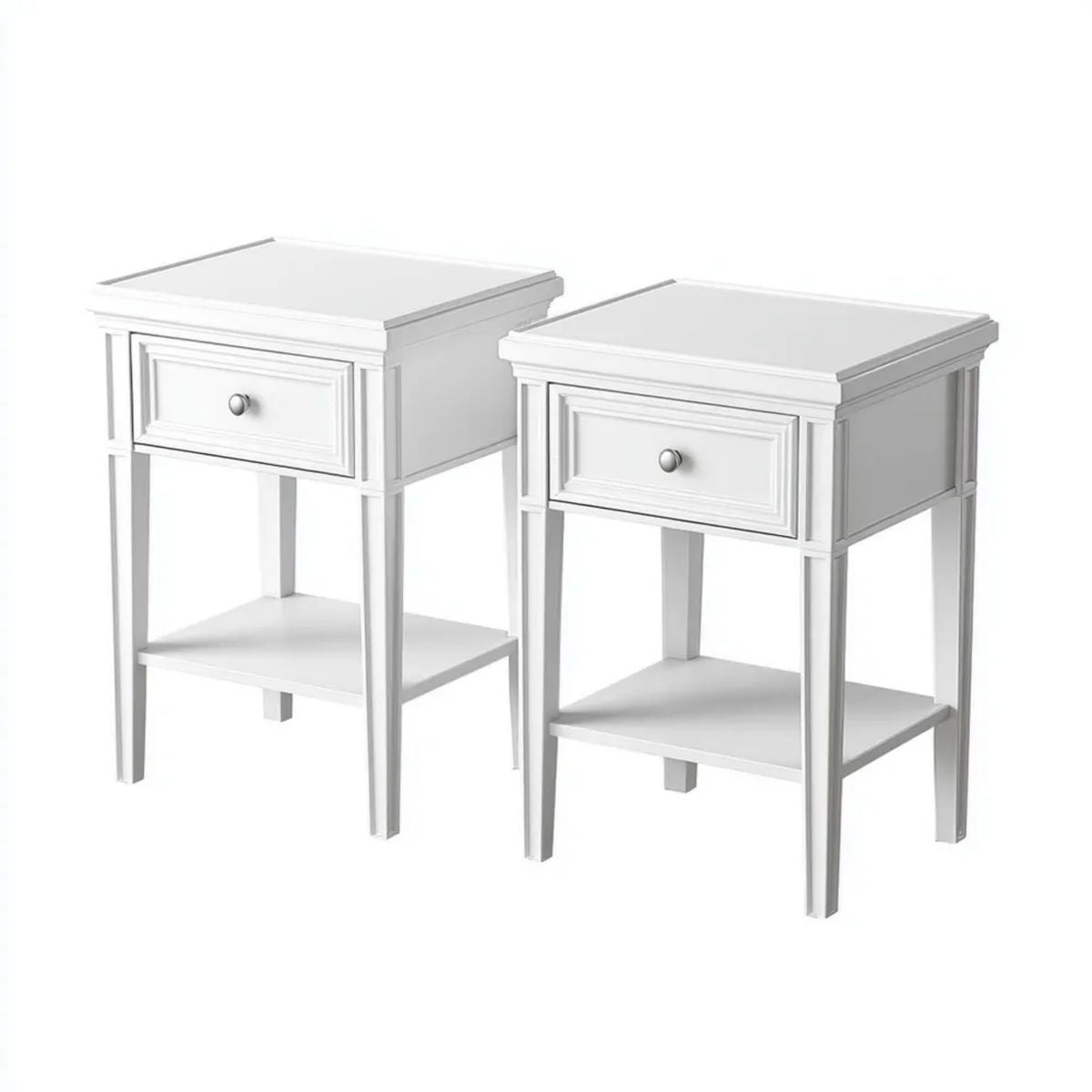 Zestaw 2 białych stolików nocnych z MDF i drewna kauczukowego 40 x 40 x 65 cm z szufladą
