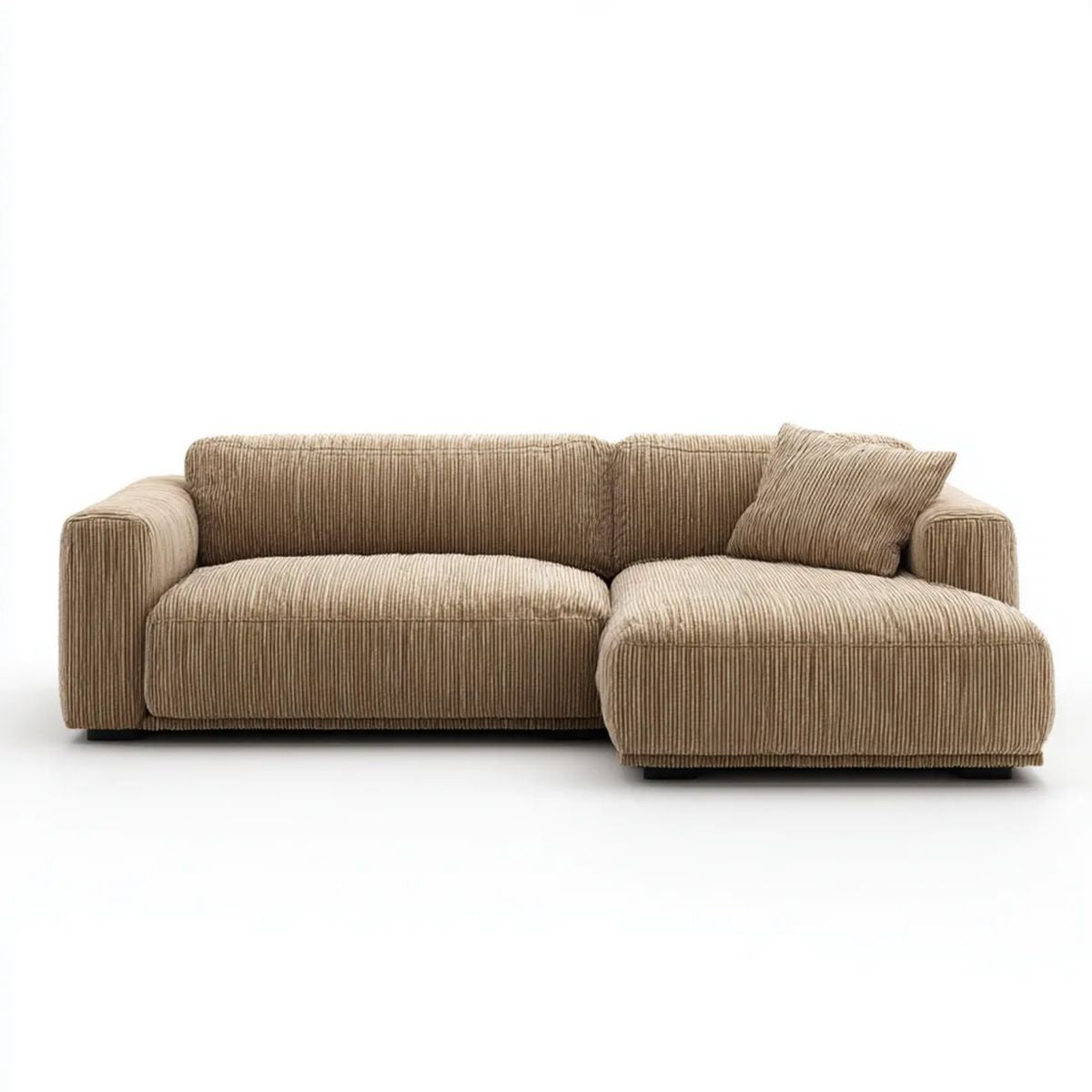 Prawostronna sofa narożna ze sztruksu beżowa 250 x 160 x 85 cm