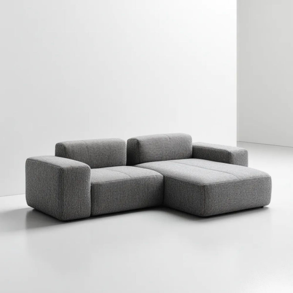 Szara sofa narożna z prawostronnym szezlongiem, tapicerka poliestrowa, 250 x 160 x 72 cm