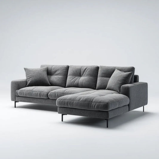 Prawostronna sofa narożna grafitowa z tkaniny 280 x 165 x 85 cm