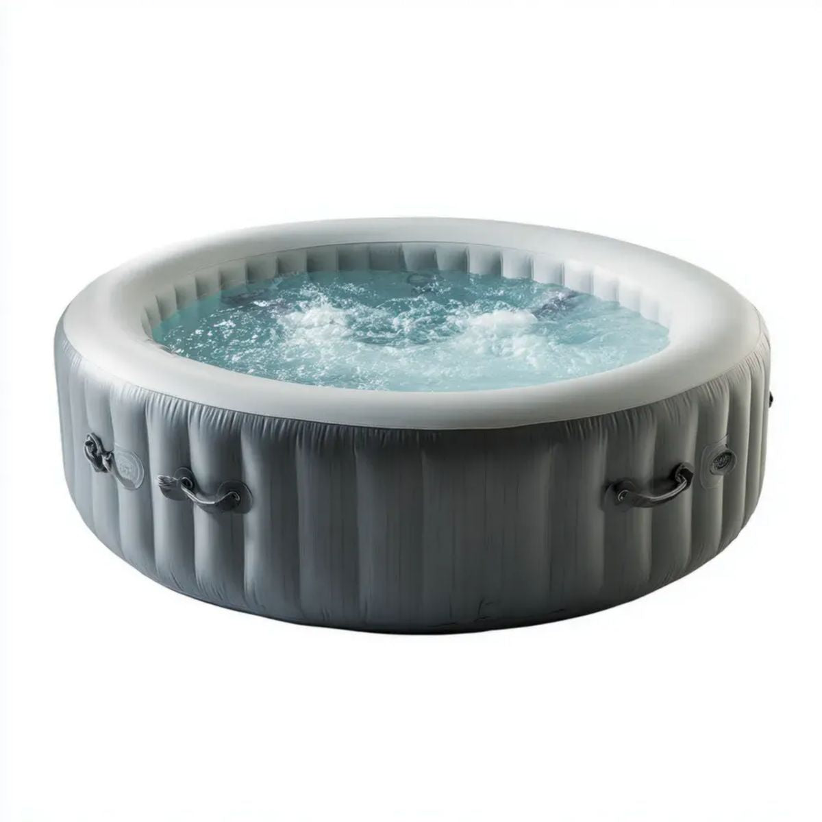 Dmuchane jacuzzi spa z hydromasażem, szare PVC, okrągłe 180 × 66 cm