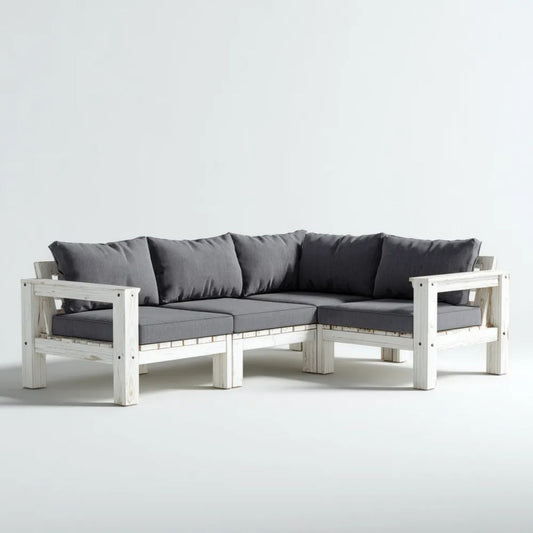 4-osobowa narożna sofa ogrodowa z drewna w kształcie L, biało-ciemnoszara, 200 x 200 x 70 cm
