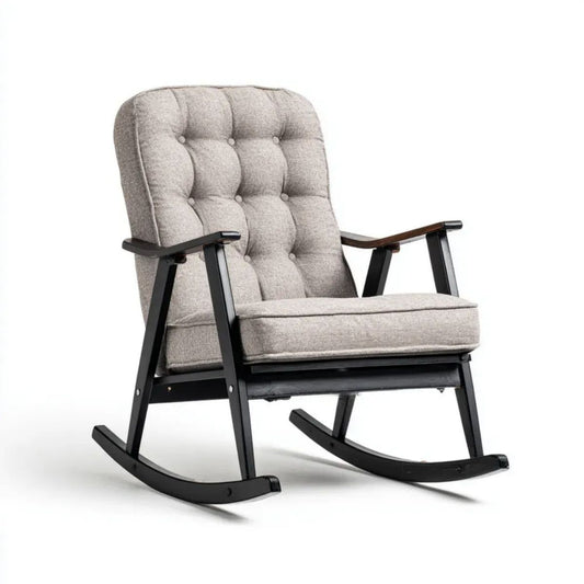 Fotel bujany z litego drewna, jasnoszaro-czarny, 65 x 90 x 98 cm