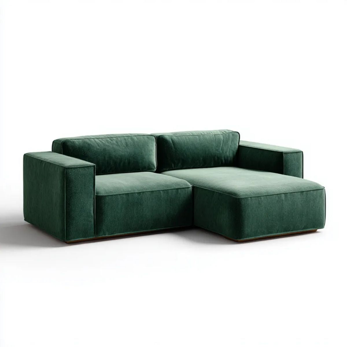 Ciemnozielona sofa narożna w kształcie L z szezlongiem, aksamit poliestrowy, 230 x 150 x 85 cm