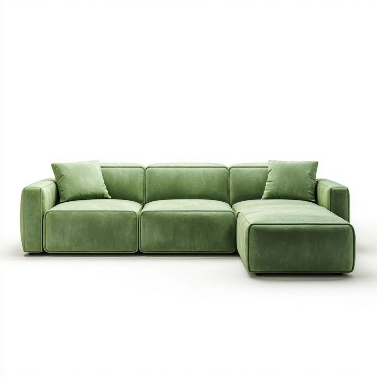 Modułowa sofa narożna w kształcie L z prawostronnym szezlongiem, zielona, poliester, 280 x 165 x 85 cm