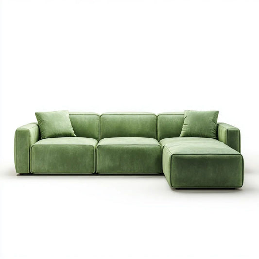 Modułowa sofa narożna w kształcie L z prawostronnym szezlongiem, zielona, poliester, 280 x 165 x 85 cm