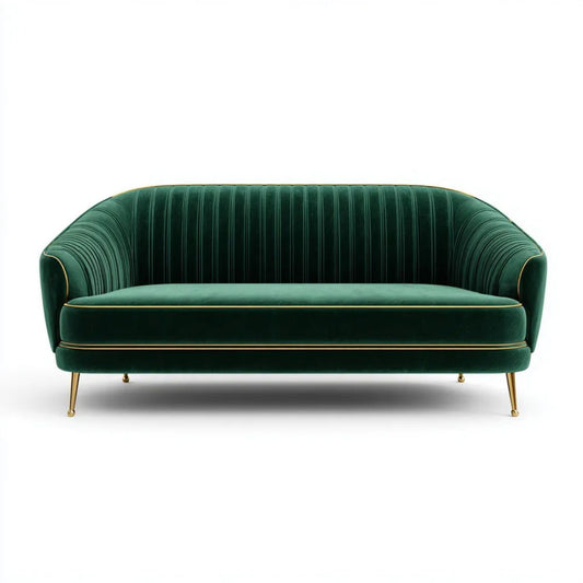 Dwuosobowa sofa z aksamitu, ciemnozielona ze złotymi detalami, 180 × 85 × 78 cm