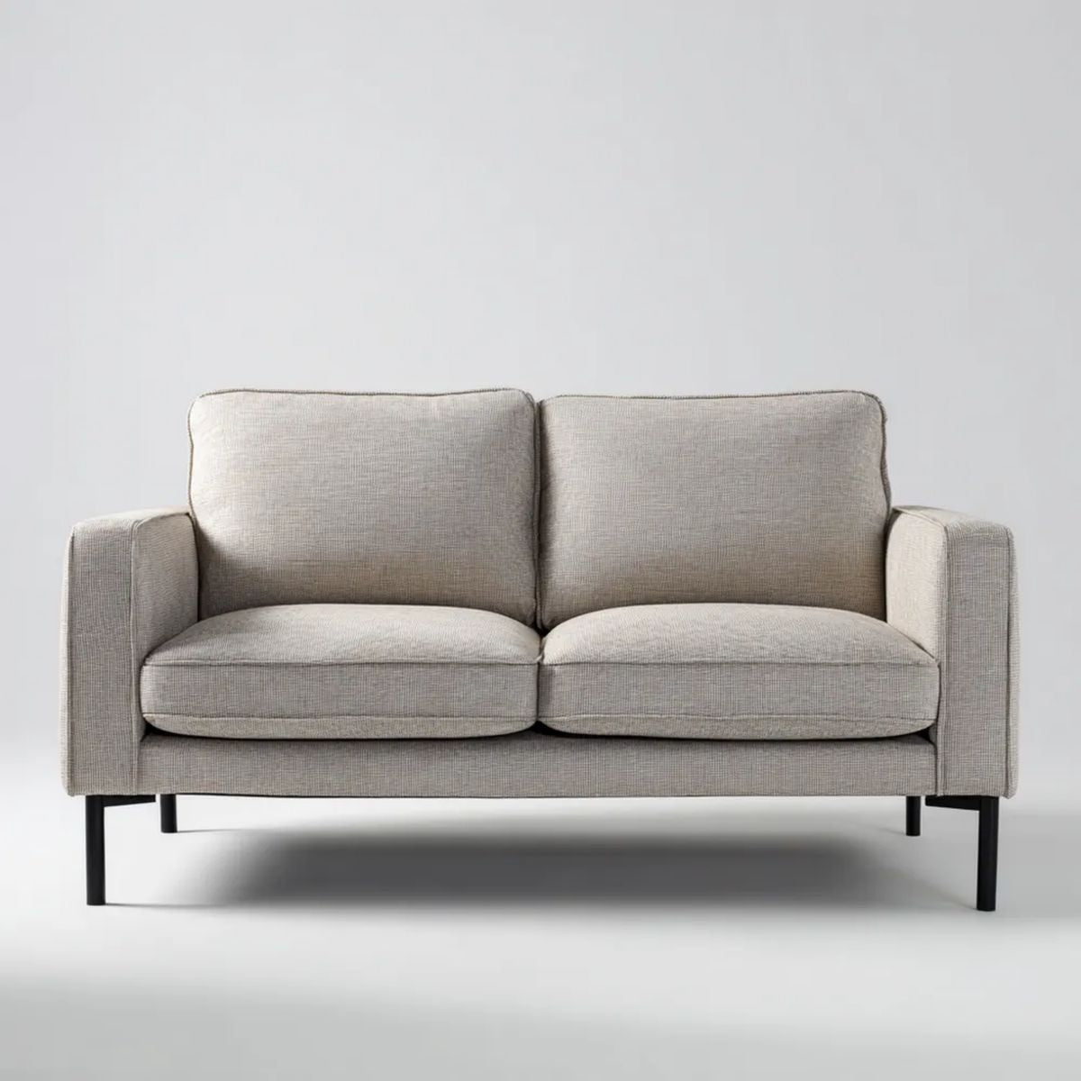 Sofa dwuosobowa jasnoszara z tapicerką poliestrową i czarnymi metalowymi nogami 160 x 85 x 85 cm
