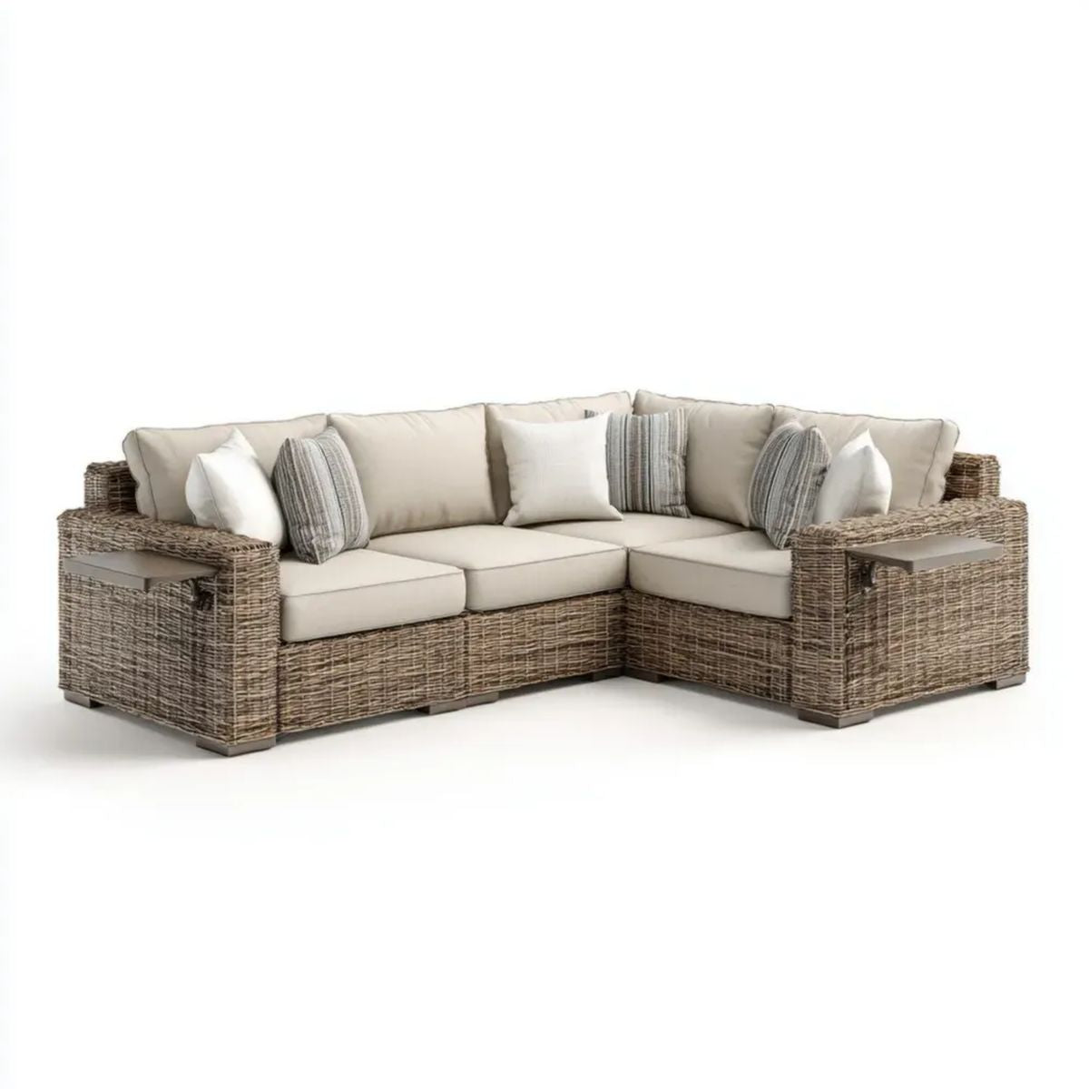 Narożna sofa ogrodowa z technorattanu beżowa/kremowa/szara 250 x 250 x 75 cm, kształt L
