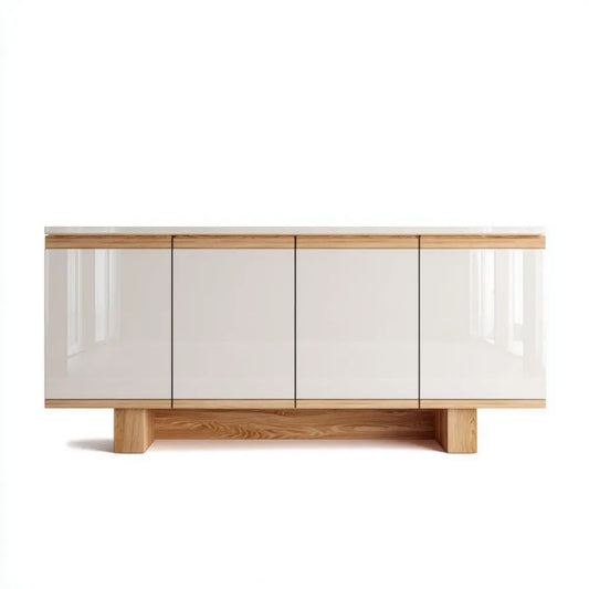 Komoda czterodrzwiowa biała z drewna i płyty MDF, 180 x 40 x 80 cm