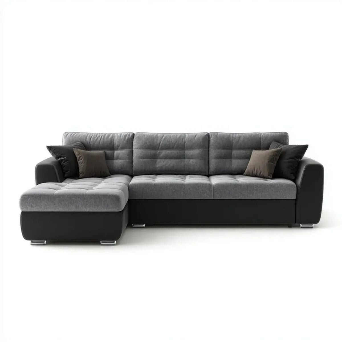 Sofa narożna z lewym szezlongiem szara i czarna z mikrofibry i PVC 270 × 165 × 85 cm