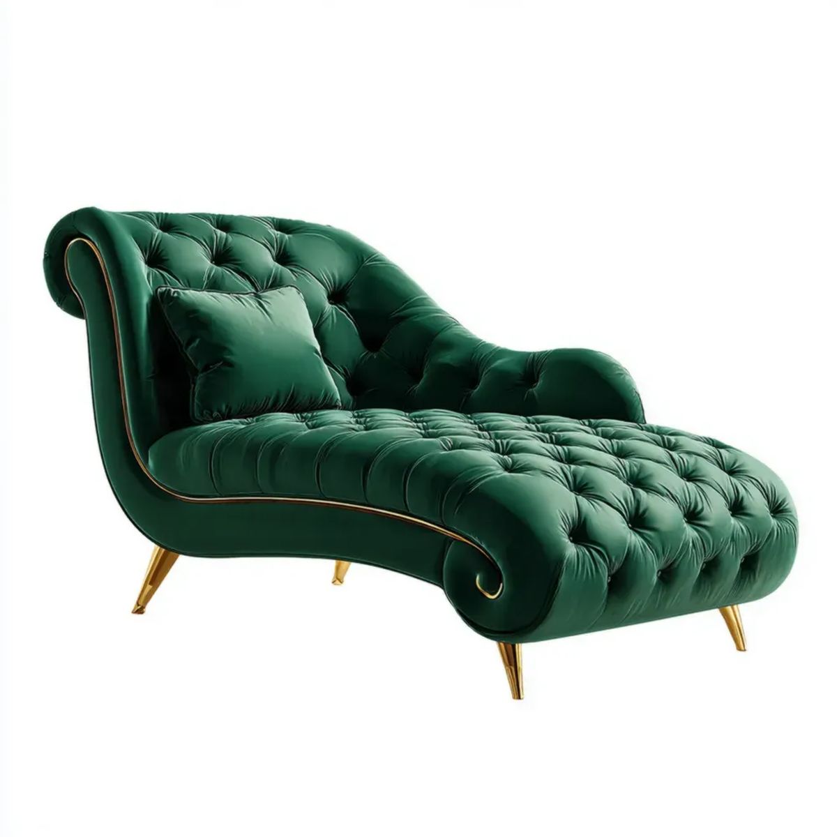 Pikowany szezlong Chesterfield z aksamitu poliestrowego, ciemnozielony/złoty, 170 x 75 x 78 cm
