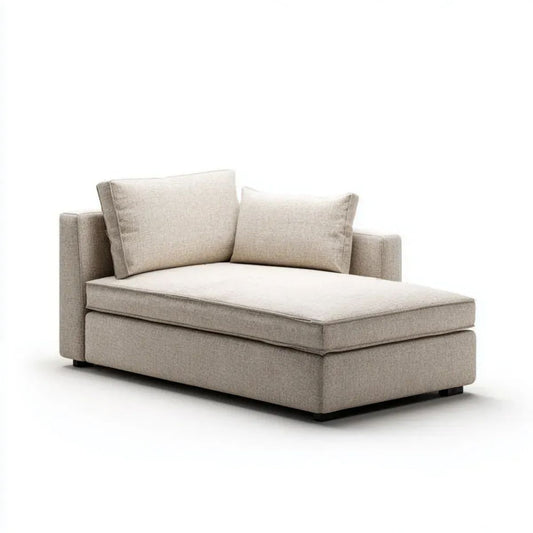 Beżowy fotel wypoczynkowy chaise longue z tapicerką poliestrową, 140 × 100 × 80 cm