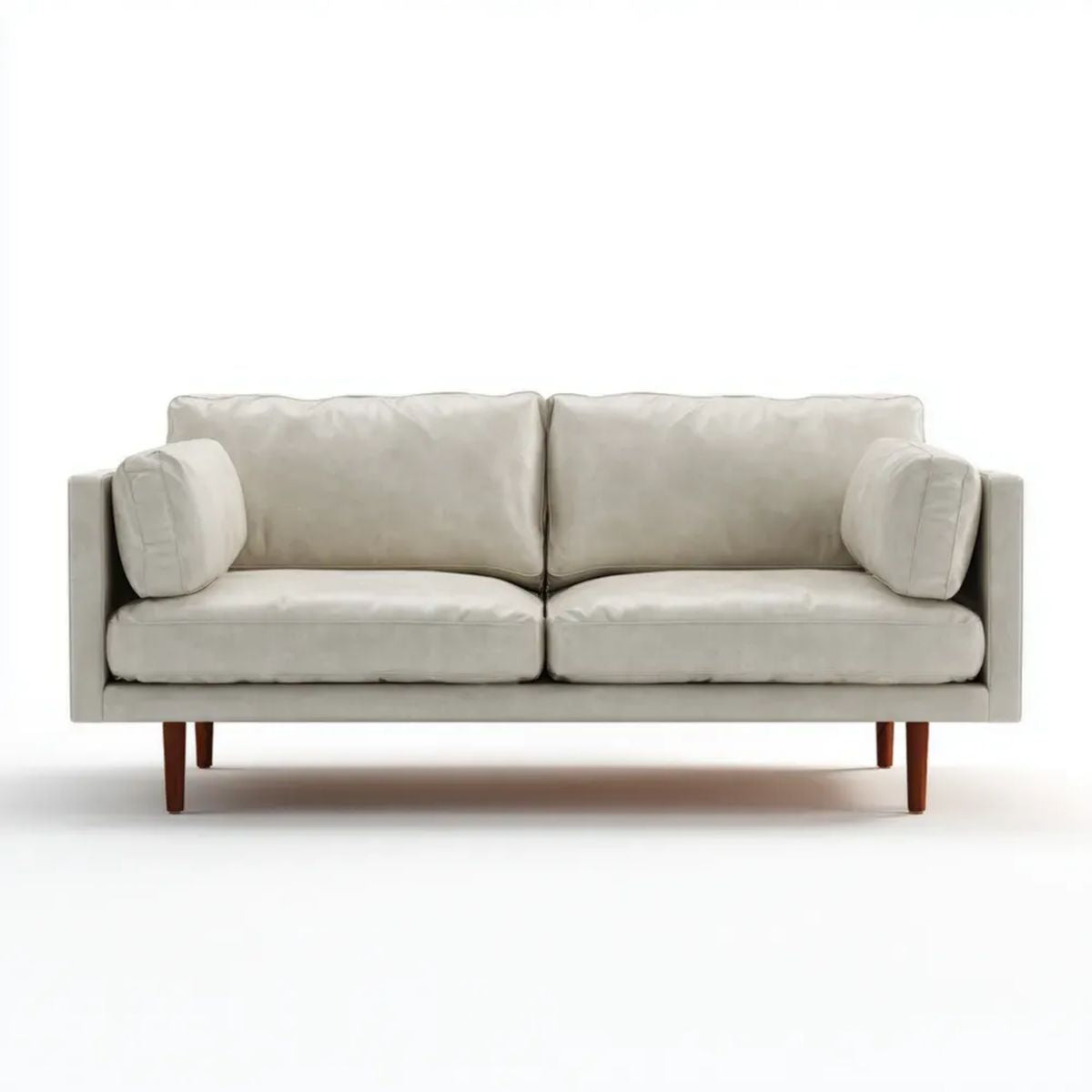 Kremowa sofa dwuosobowa z tapicerką poliestrową i drewnianymi nogami, 180 × 85 × 82 cm