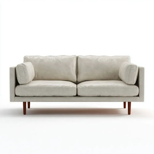Kremowa sofa dwuosobowa z tapicerką poliestrową i drewnianymi nogami, 180 × 85 × 82 cm