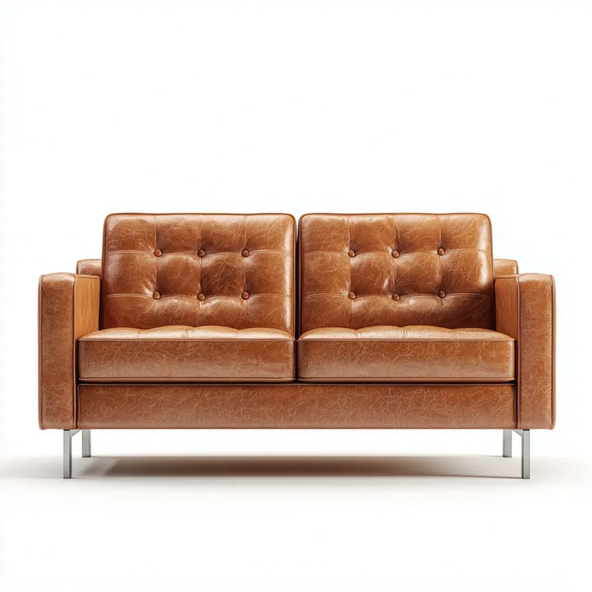 Sofa dwuosobowa z brązową tapicerką ze skóry syntetycznej, 150 × 82 × 82 cm