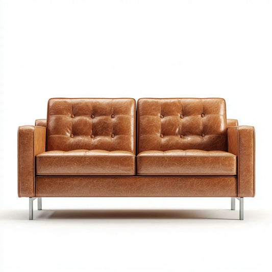 Sofa dwuosobowa z brązową tapicerką ze skóry syntetycznej, 150 × 82 × 82 cm