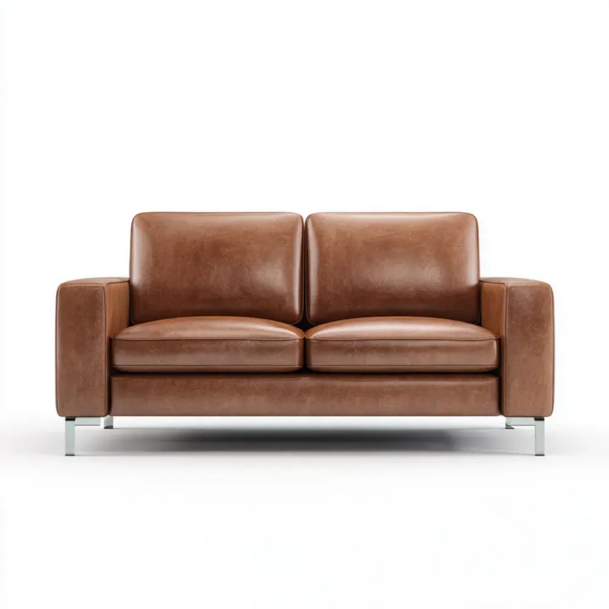 Dwuosobowa sofa skórzana brązowo-srebrna 160 × 85 × 82 cm