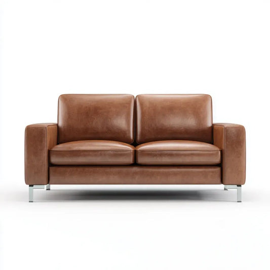 Dwuosobowa sofa skórzana brązowo-srebrna 160 × 85 × 82 cm