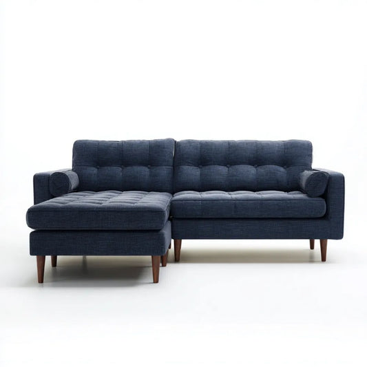 Granatowa sofa narożna z lewostronnym szezlongiem, tkanina, 220 × 150 × 85 cm