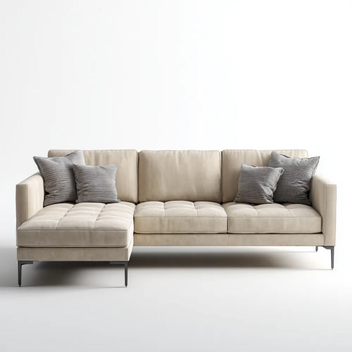 Beżowa sofa narożna w kształcie L z lewostronnym szezlongiem z mikrofibry, 280 x 160 x 85 cm