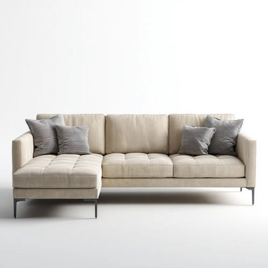 Beżowa sofa narożna w kształcie L z lewostronnym szezlongiem z mikrofibry, 280 x 160 x 85 cm