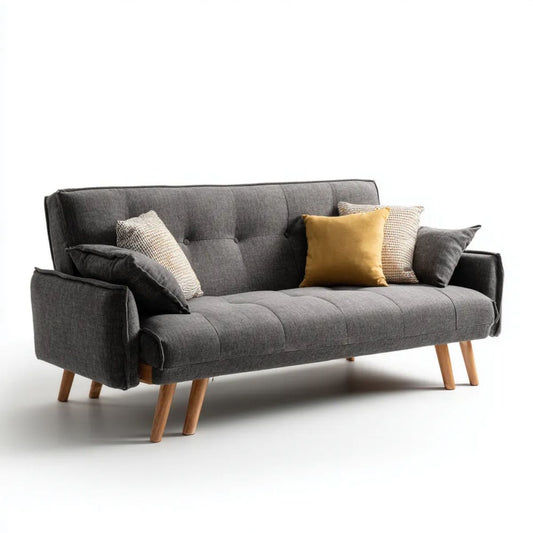Trzyosobowa sofa tapicerowana ciemnoszara z drewnianymi nogami, 190 x 85 x 85 cm