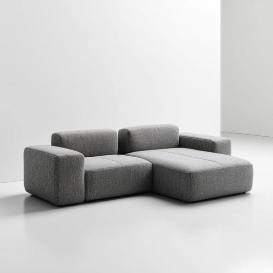 Szara sofa narożna z prawostronnym szezlongiem, tapicerka poliestrowa, 250 x 160 x 72 cm