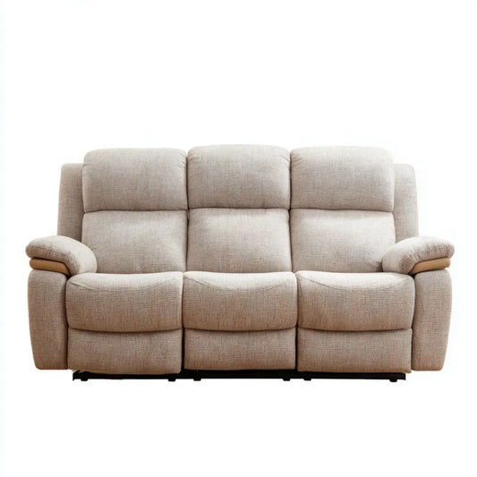 Beżowa sofa 3-osobowa z funkcją relaks z poliestru 210 × 95 × 100 cm