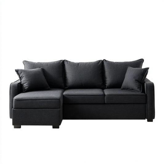 Grafitowa sofa narożna z lewym szezlongiem z tkaniny 220 x 145 x 85 cm