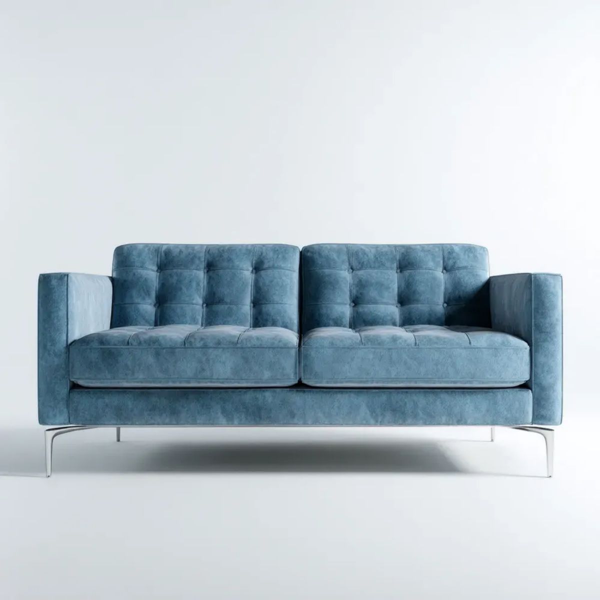 Niebieska dwuosobowa sofa z aksamitu ze stalowymi nogami, 180 x 85 x 82 cm