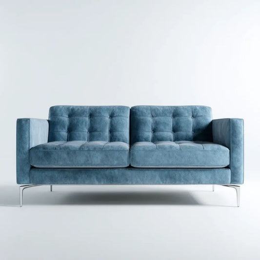 Niebieska dwuosobowa sofa z aksamitu ze stalowymi nogami, 180 x 85 x 82 cm