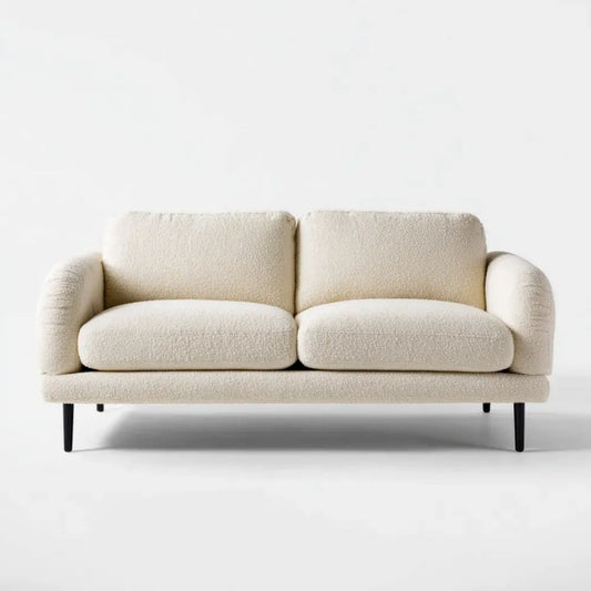Kremowa sofa dwuosobowa z tkaniny bouclé 160 x 85 x 80 cm z czarnymi metalowymi nogami